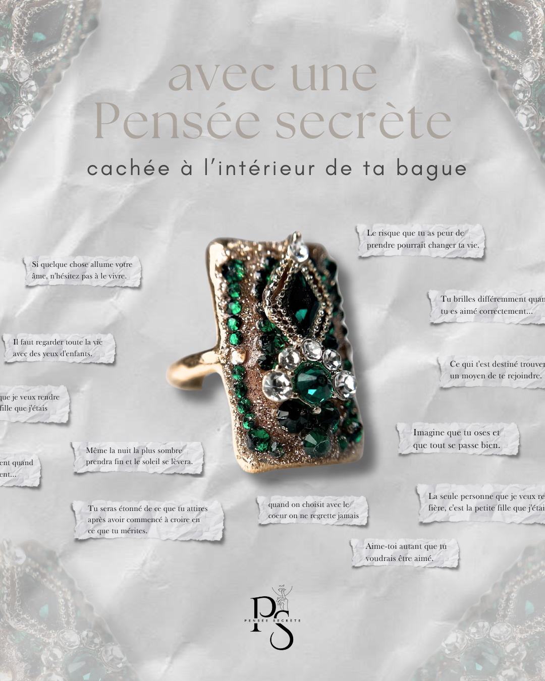 Esmeralda - Bague - Pensées secrète personnalisée